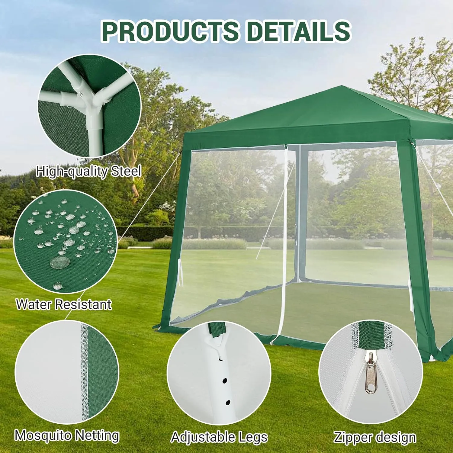 10x10ft Easy Pop-Up Canopy, Outdoor Screen Tent with Mesh Mosquito Netting Side Walls, Pop Up Tent, Waterproof Outdoor Screen Shed for Camping Picnic Party Deck Yard Events