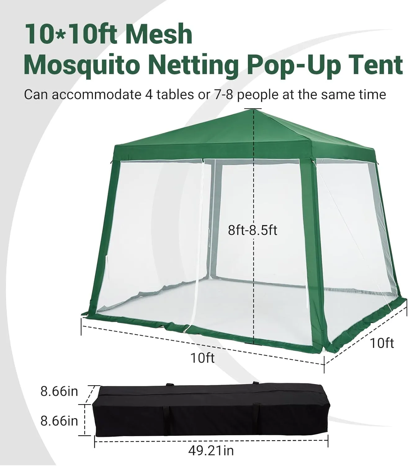 10x10ft Easy Pop-Up Canopy, Outdoor Screen Tent with Mesh Mosquito Netting Side Walls, Pop Up Tent, Waterproof Outdoor Screen Shed for Camping Picnic Party Deck Yard Events