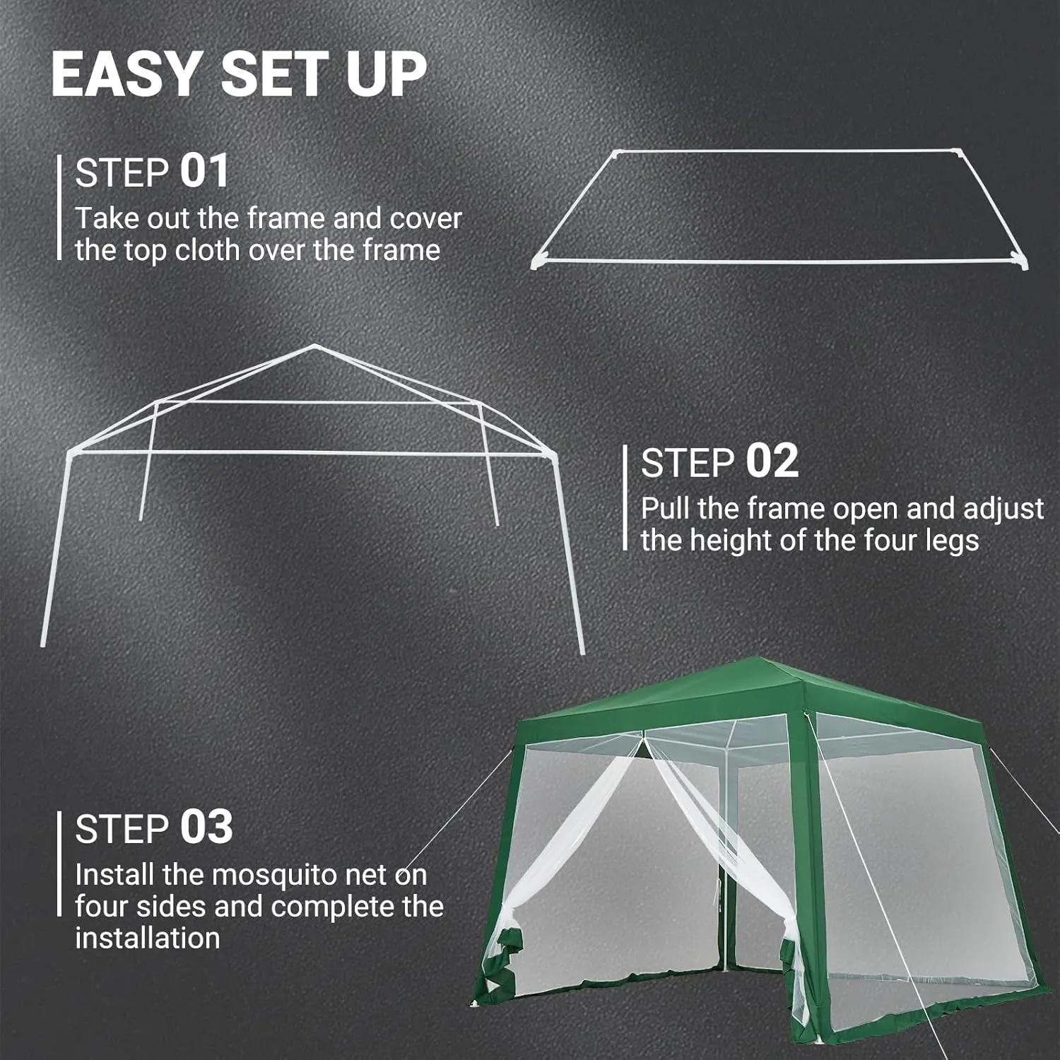 10x10ft Easy Pop-Up Canopy, Outdoor Screen Tent with Mesh Mosquito Netting Side Walls, Pop Up Tent, Waterproof Outdoor Screen Shed for Camping Picnic Party Deck Yard Events