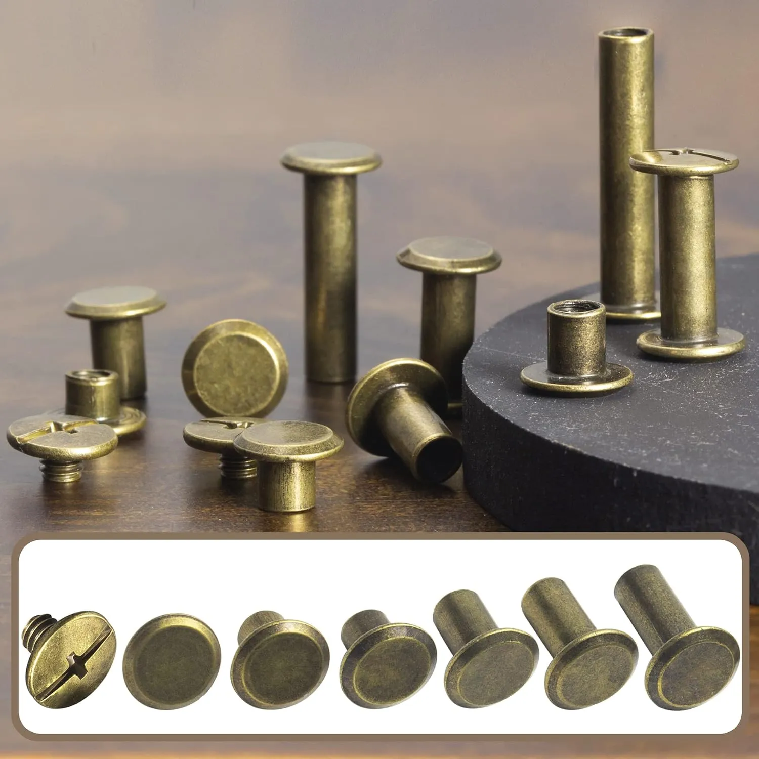 110Sets Chicago Screws Leather Rivets Assorted Screw Rivets Chicago Binding Screws for Decorate and Repair Leather Craft Belt Bag Shoes Purse Bookbinding (Bronze, M5*4,5,6,8,10,12)