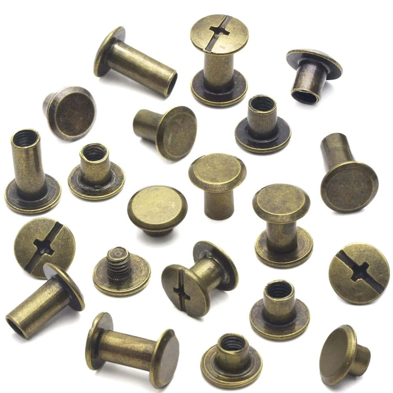 110Sets Chicago Screws Leather Rivets Assorted Screw Rivets Chicago Binding Screws for Decorate and Repair Leather Craft Belt Bag Shoes Purse Bookbinding (Bronze, M5*4,5,6,8,10,12)