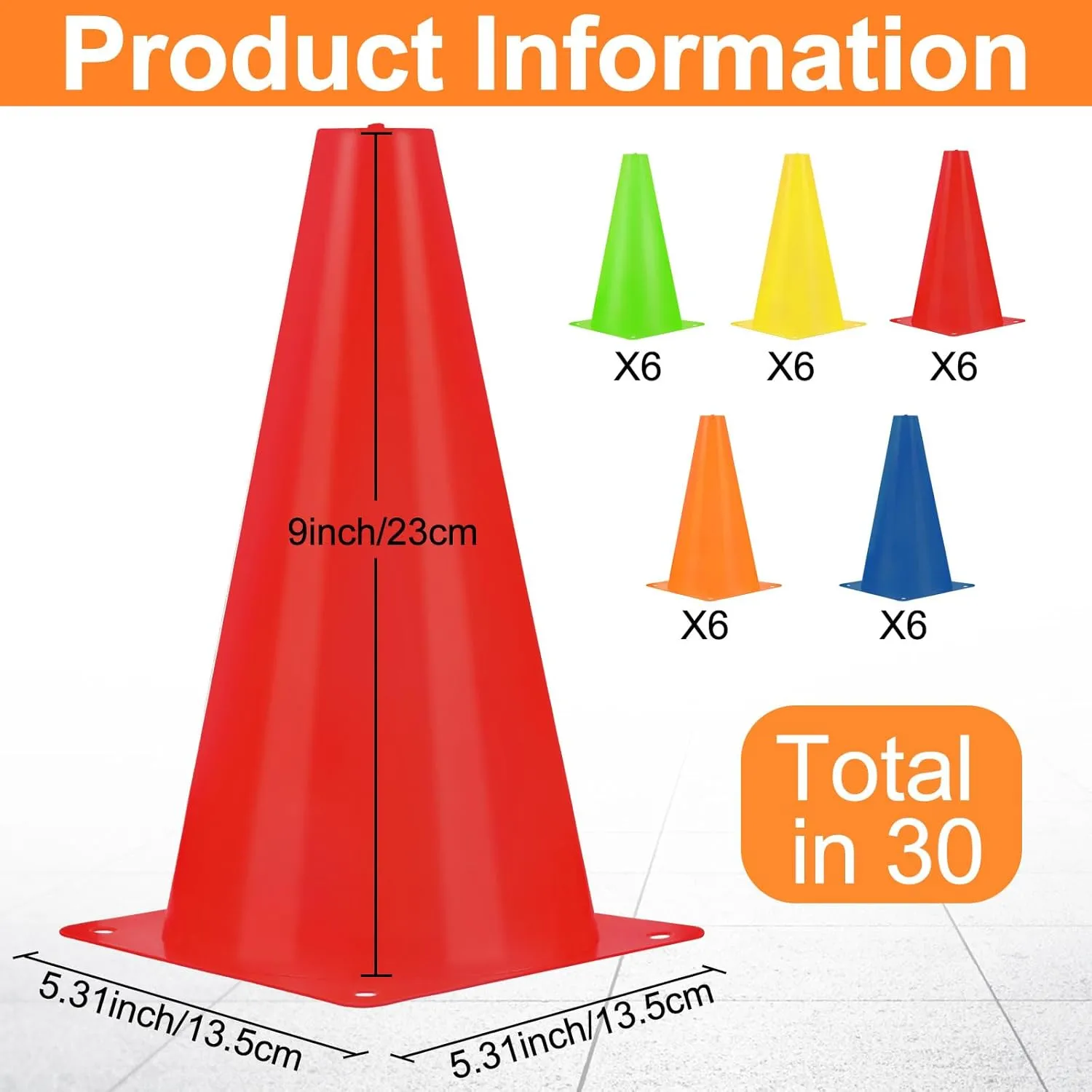 30 Pieces 9 Inch Traffic Cones Plastic Sport Agility Training Safety Cones Soccer Practice Equipment for Basketball Football Drills Exercise, Outdoor Activity and Events