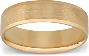 6MM Flat Beveled Edge Mens Wedding Band 10k Yellow Rose White Gold or Platinum