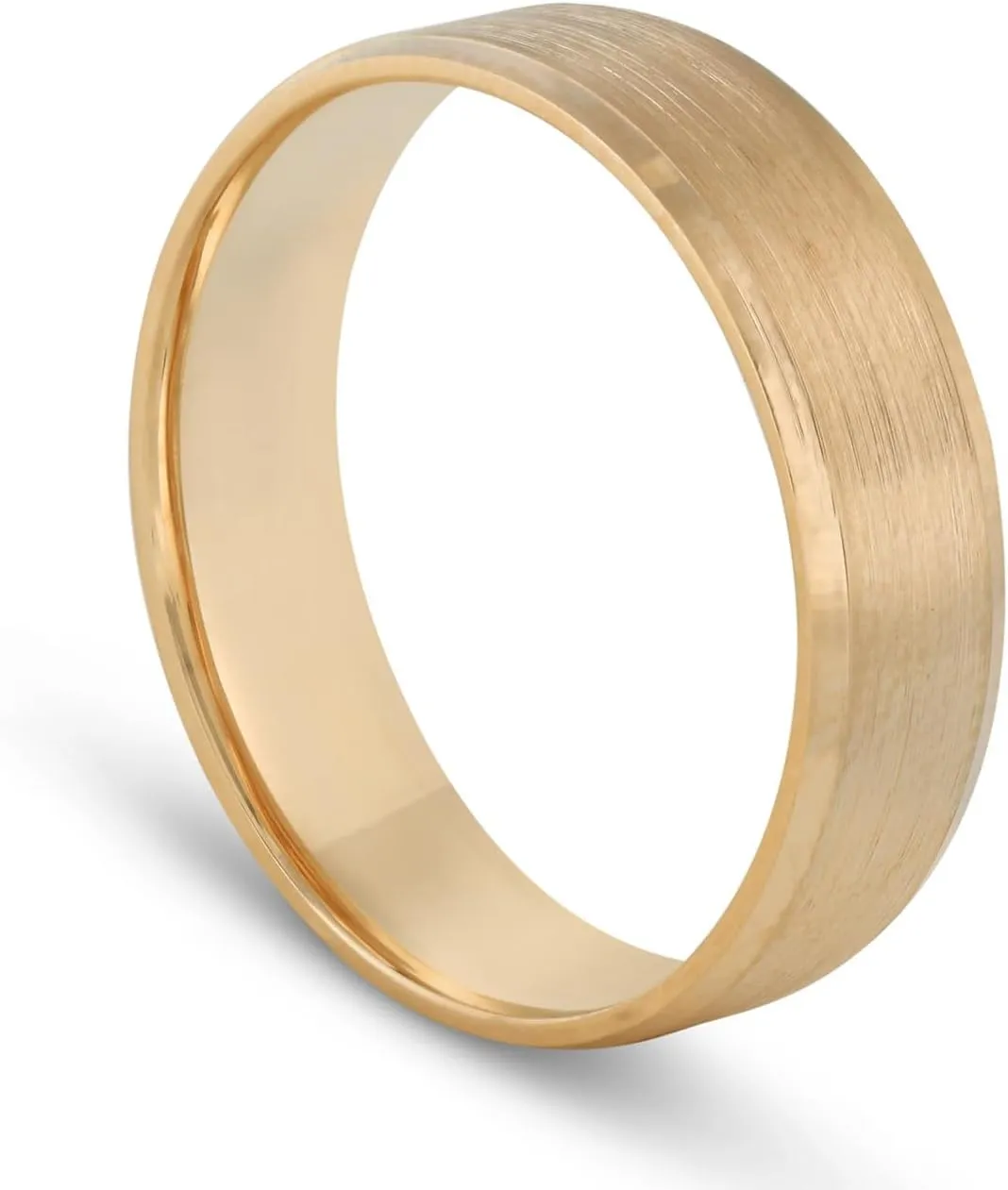 6MM Flat Beveled Edge Mens Wedding Band 10k Yellow Rose White Gold or Platinum