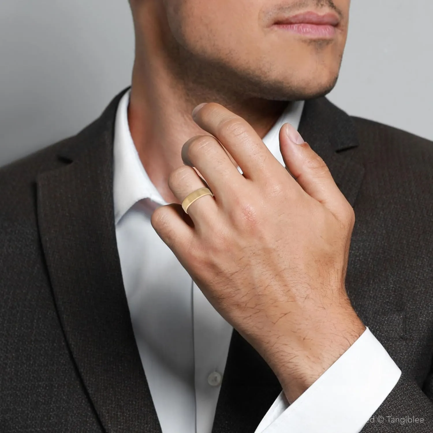 6MM Flat Beveled Edge Mens Wedding Band 10k Yellow Rose White Gold or Platinum