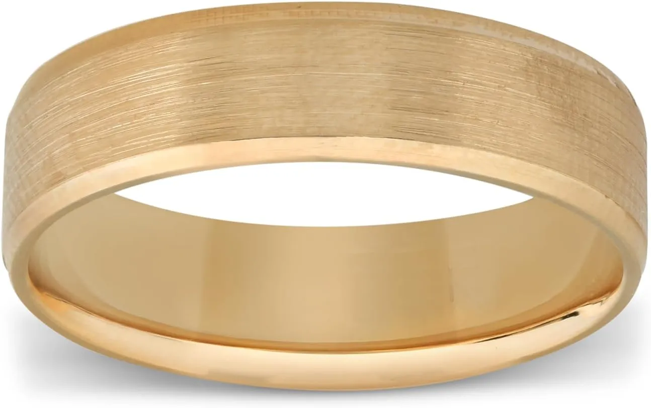 6MM Flat Beveled Edge Mens Wedding Band 10k Yellow Rose White Gold or Platinum