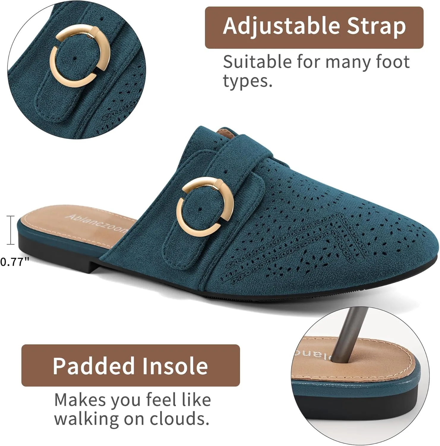 Ablanczoom Mules for Women Flat Shoes: Comfortable Slip On Suede Dressy Buckle Closed Toe Backless Womens Mule 2025