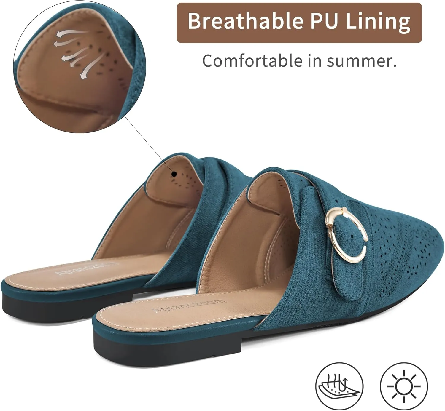 Ablanczoom Mules for Women Flat Shoes: Comfortable Slip On Suede Dressy Buckle Closed Toe Backless Womens Mule 2025
