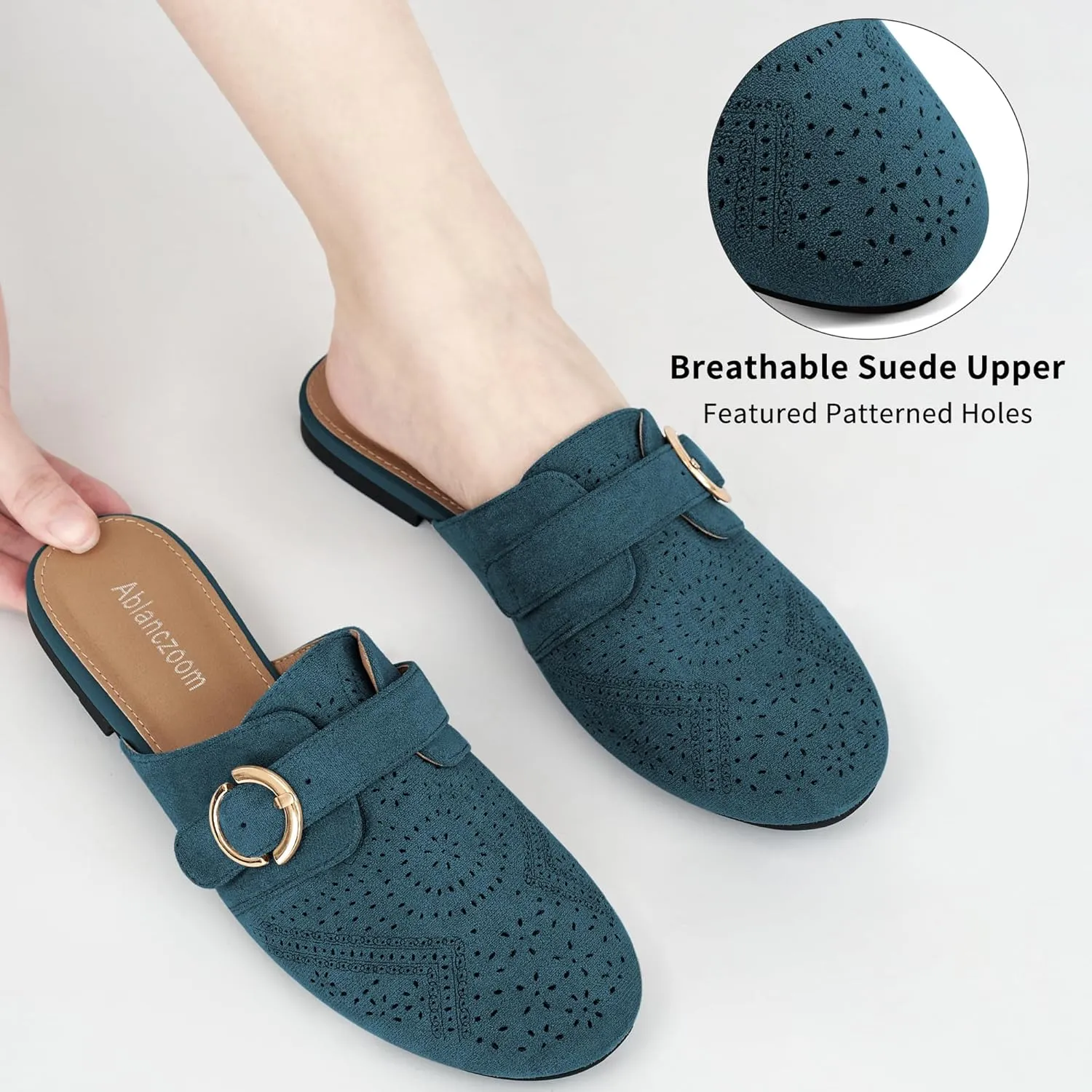 Ablanczoom Mules for Women Flat Shoes: Comfortable Slip On Suede Dressy Buckle Closed Toe Backless Womens Mule 2025