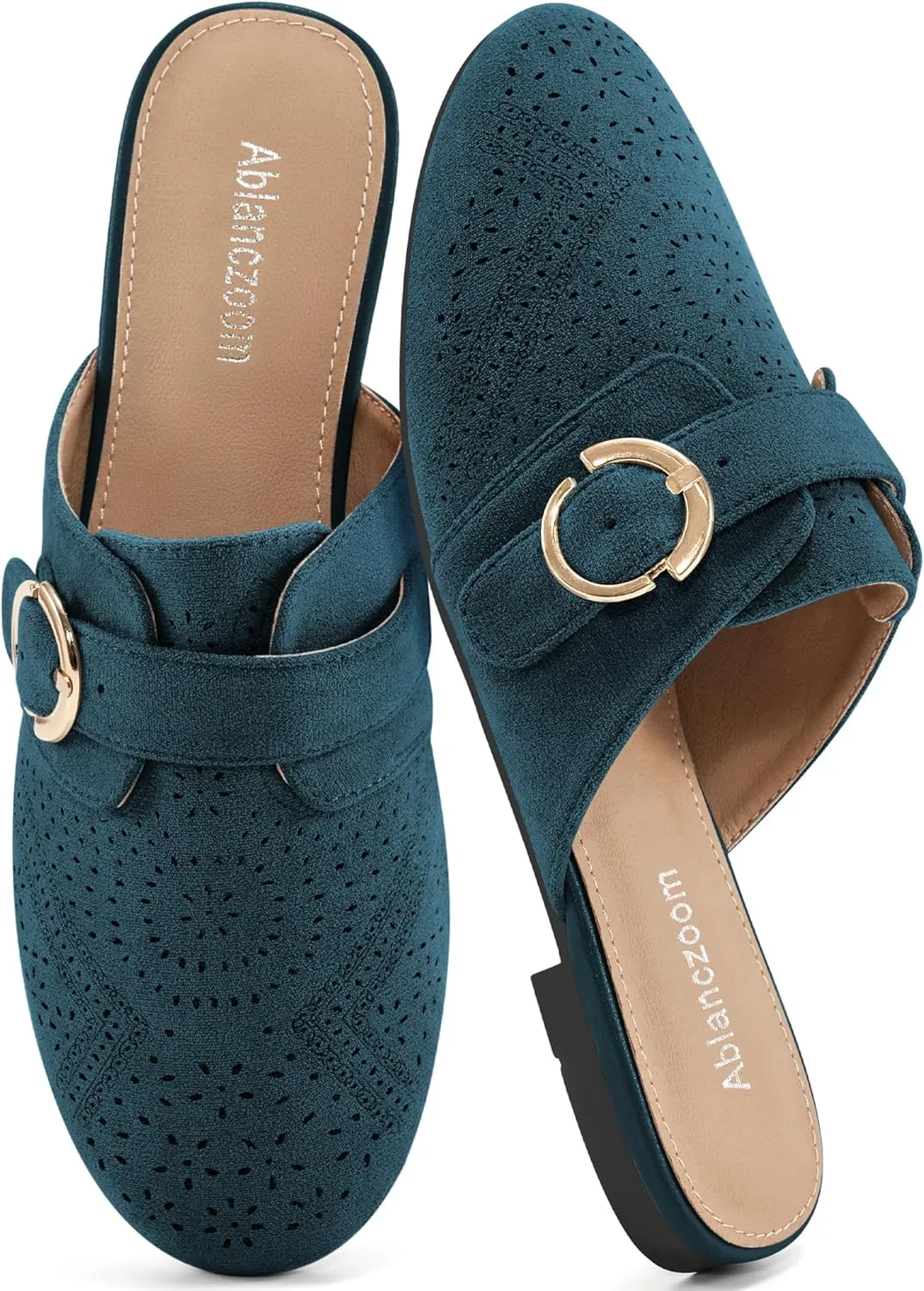 Ablanczoom Mules for Women Flat Shoes: Comfortable Slip On Suede Dressy Buckle Closed Toe Backless Womens Mule 2025