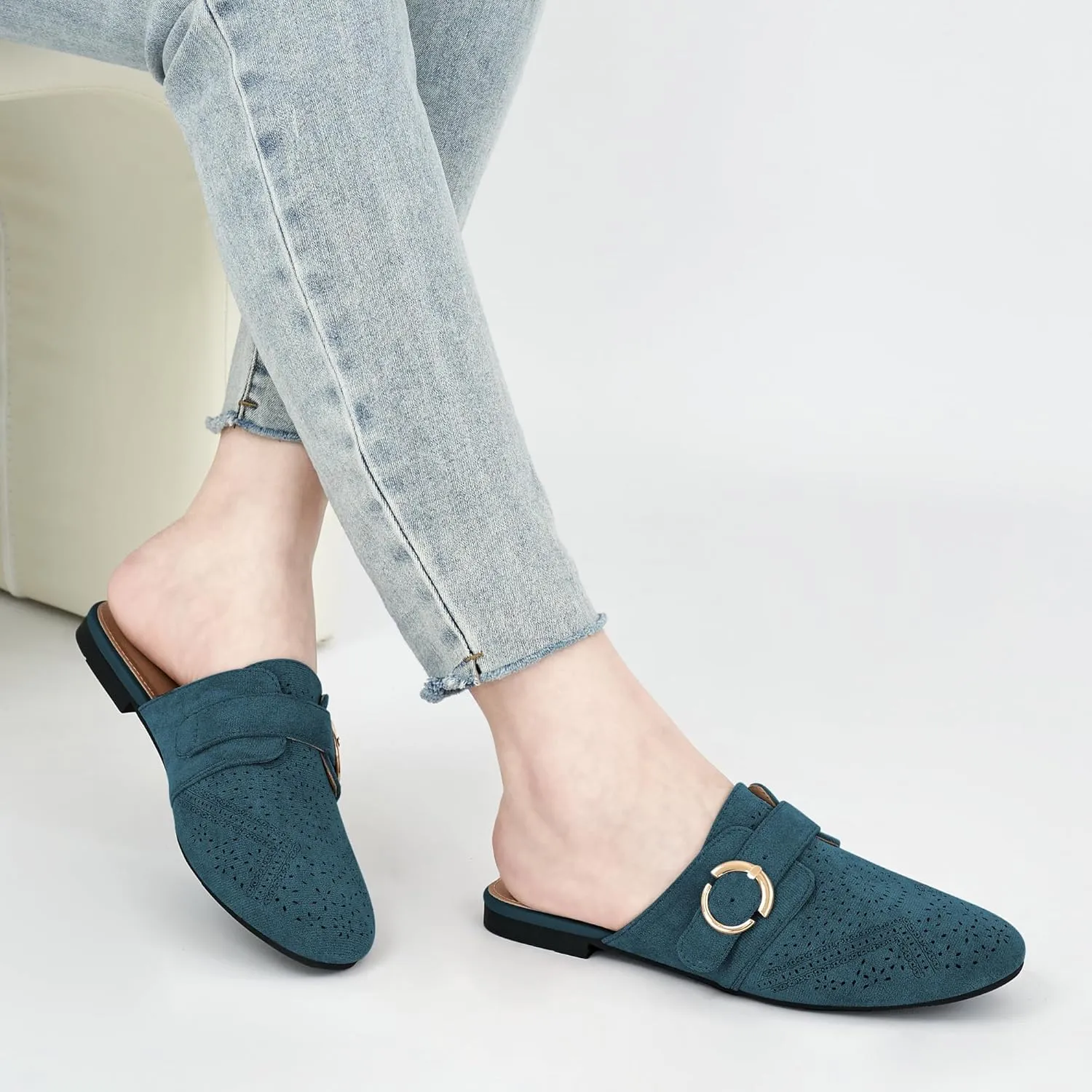 Ablanczoom Mules for Women Flat Shoes: Comfortable Slip On Suede Dressy Buckle Closed Toe Backless Womens Mule 2025