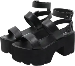 Agodor Women's Strappy Chunky Heeled Roman Gladiator Sandals High Heels Gothic Platform Open Toe Caged Shoes