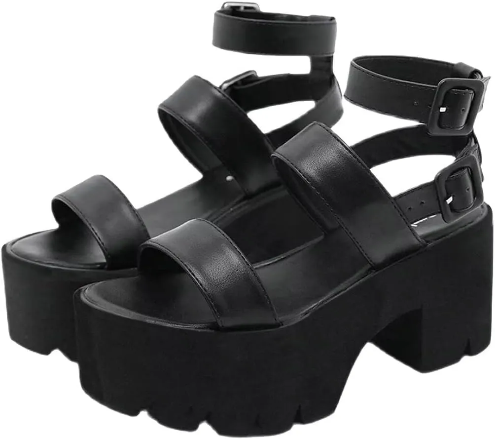 Agodor Women's Strappy Chunky Heeled Roman Gladiator Sandals High Heels Gothic Platform Open Toe Caged Shoes