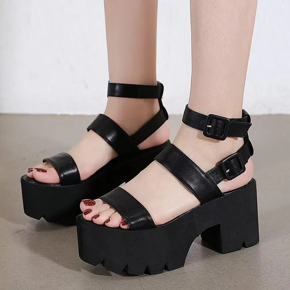 Agodor Women's Strappy Chunky Heeled Roman Gladiator Sandals High Heels Gothic Platform Open Toe Caged Shoes