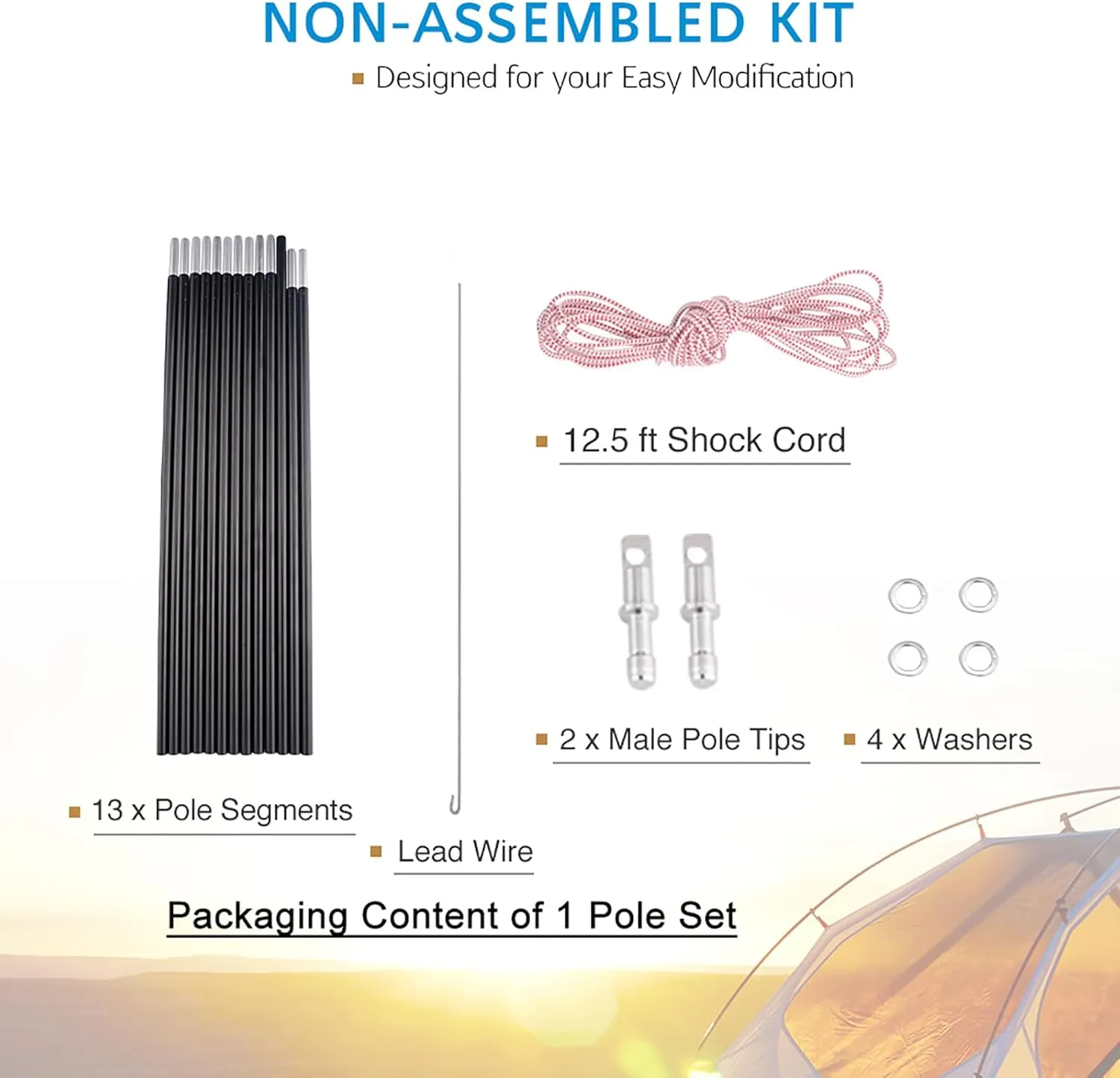 Aluminum Tent Poles Replacement, Fits Both Female and Male Ends, Lightweight Tent Pole Repair Kit, 7001 Aluminum Alloy T6 Heated