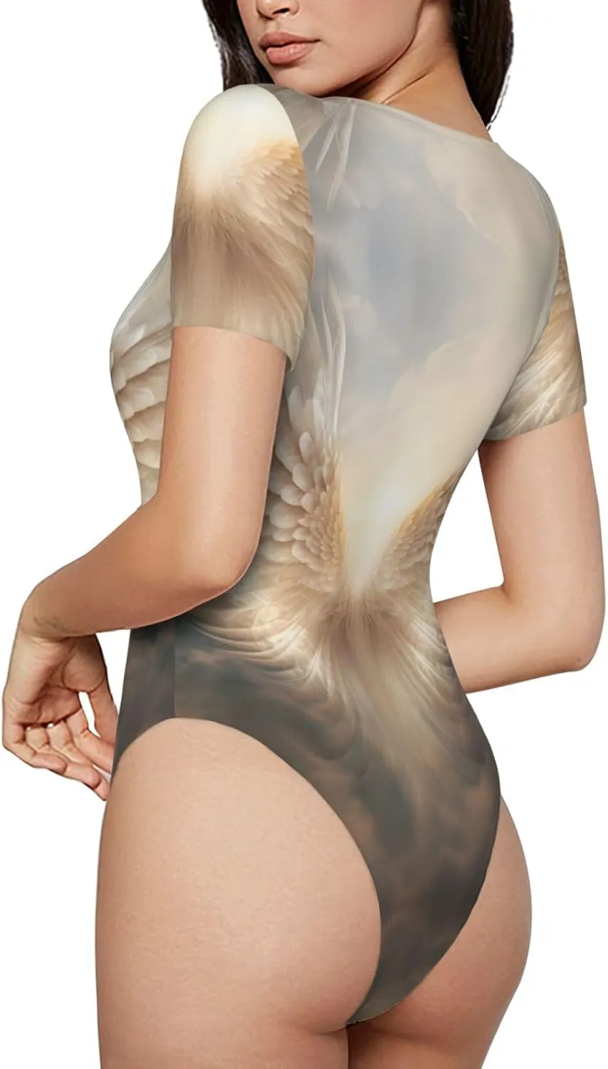 Angel's Feather Pattern summer women's bodysuit - round-neck home clothes, sizes s-xxl