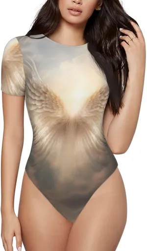 Angel's Feather Pattern summer women's bodysuit - round-neck home clothes, sizes s-xxl