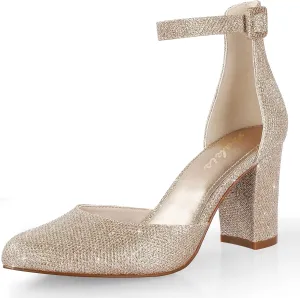 Ankis Closed Toe Heels for Women -Black Nude White Silver Gold Womens Heels Closed Round Toe Chunky Block Pumps Shoes, 3 Inch