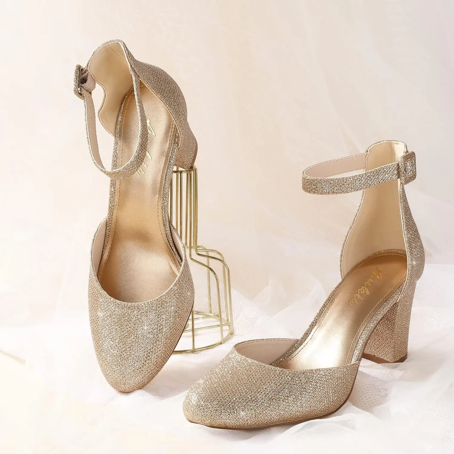 Ankis Closed Toe Heels for Women -Black Nude White Silver Gold Womens Heels Closed Round Toe Chunky Block Pumps Shoes, 3 Inch