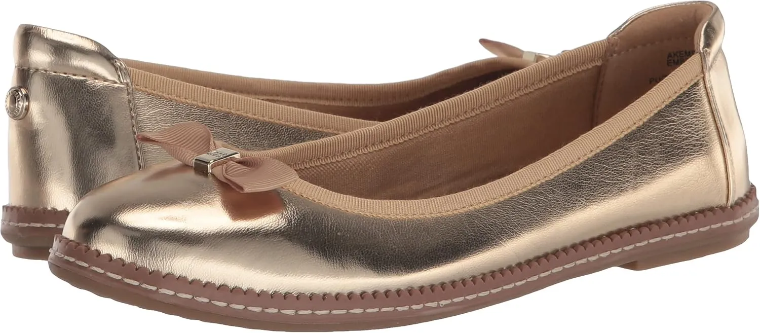 Anne Klein Womens Ember Faux Leather Round Toe Ballet Flats
