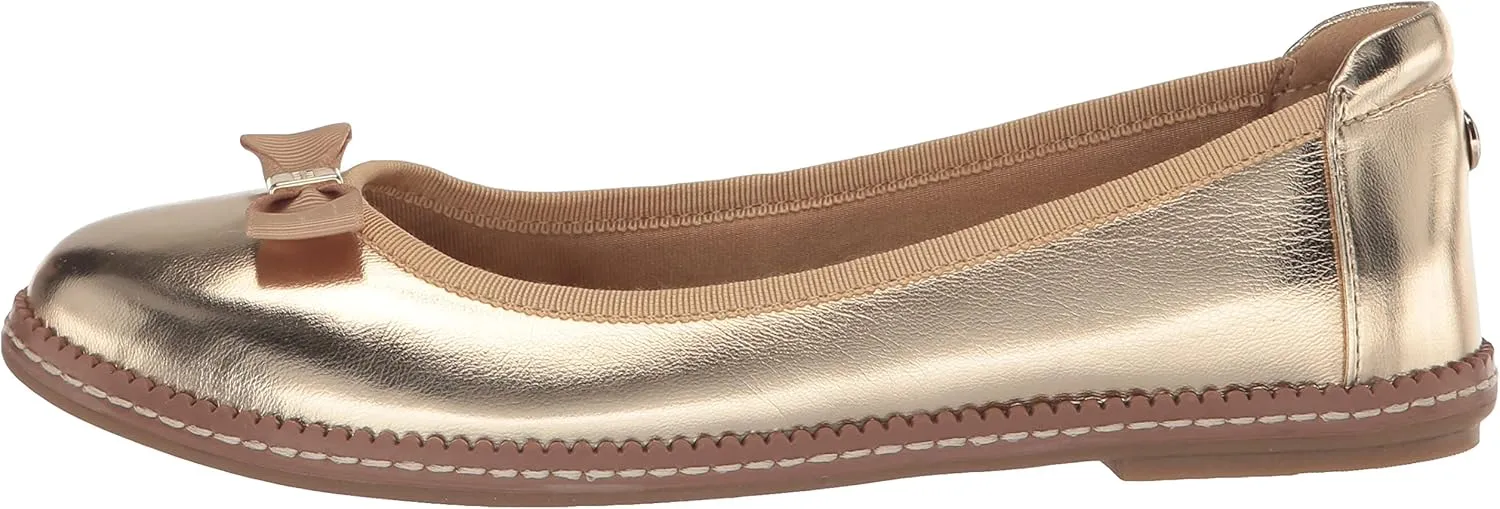 Anne Klein Womens Ember Faux Leather Round Toe Ballet Flats
