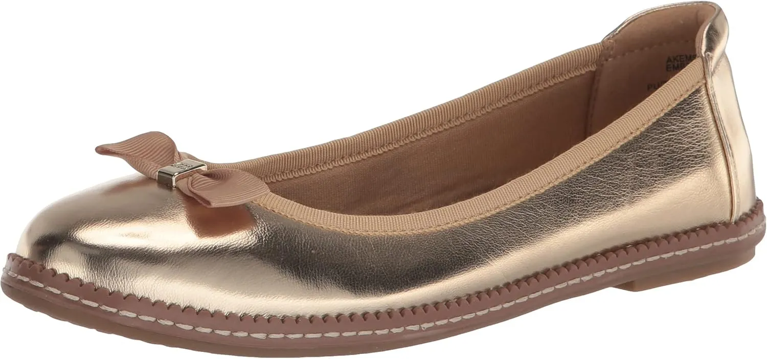 Anne Klein Womens Ember Faux Leather Round Toe Ballet Flats