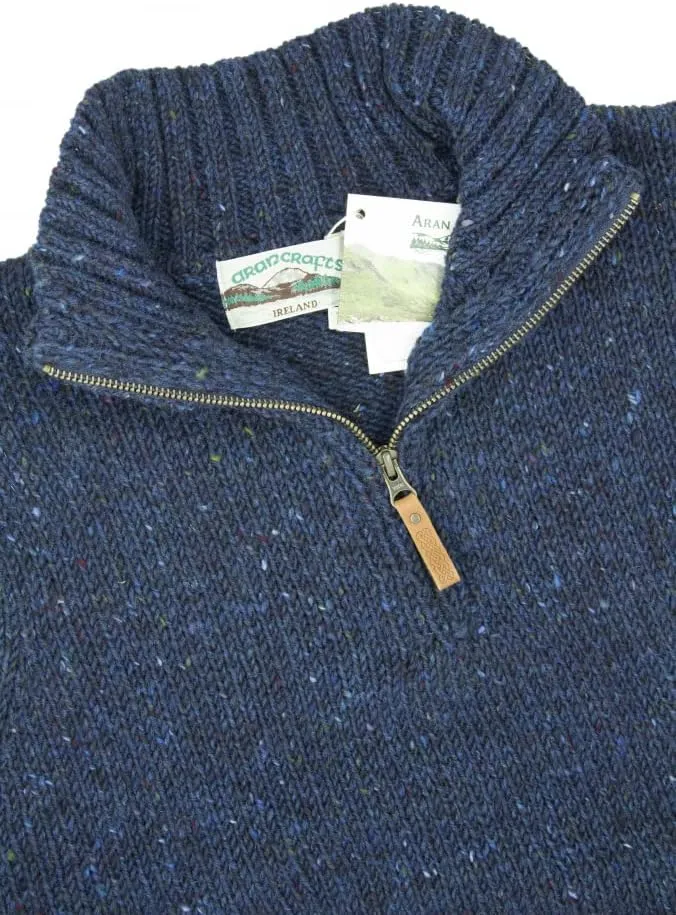 Aran Crafts Men's Irish Cable Knitted Half Zip Sweater (100% Donegal Wool)