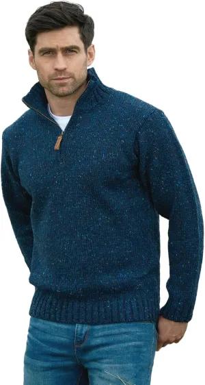 Aran Crafts Men's Irish Cable Knitted Half Zip Sweater (100% Donegal Wool)