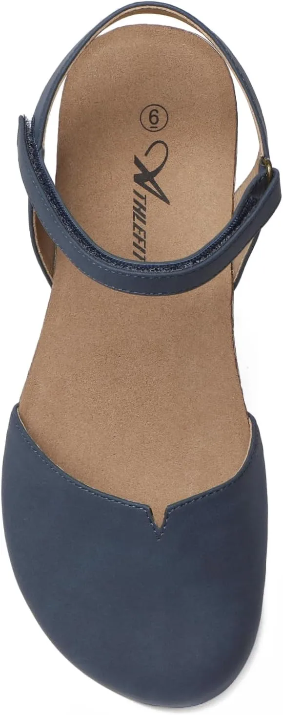 Athlefit Women's Closed Toe Sandals Comfort Cork Footbed Arch Support Flat Sandals