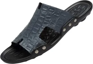 Beach Slippers Men's Casual Leather Slide Sandals Indoor and Outdoor Flat Beach Shoes Shoes Bath Slippers (Color : Haze Blue Size : 39) (Haze Blue 43)