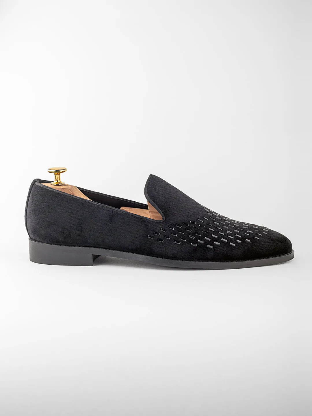 BERLUTI BLACK SIROSKI VELVET LOAFER