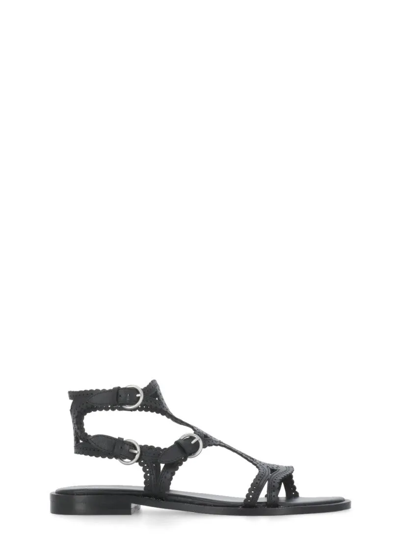 Black Paprika Leather Sandals