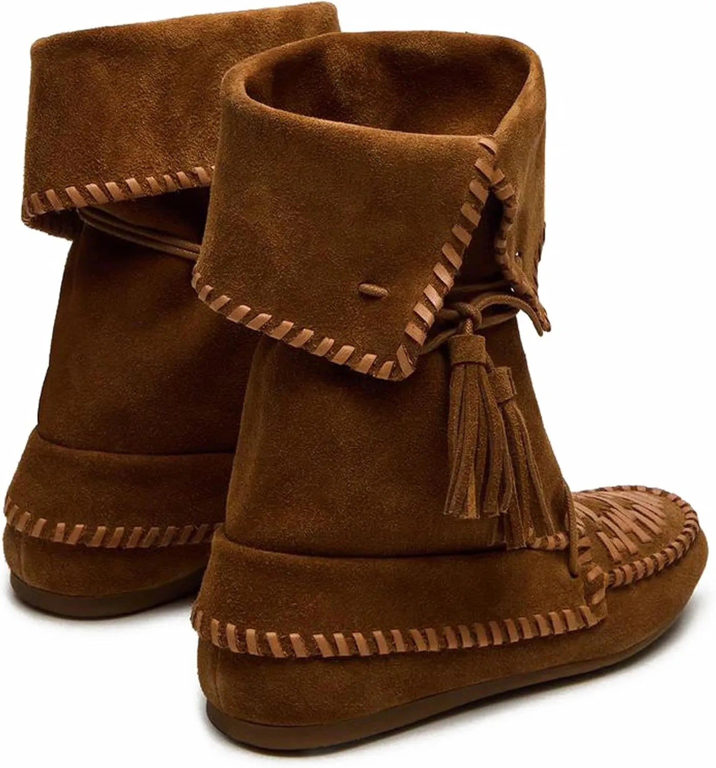 Boho Flat Ankle Boots Bohemian Fold Over Western Cowboy Fringe Boots Country Conerts Cowgirl Booties Casual Tassel Shoes