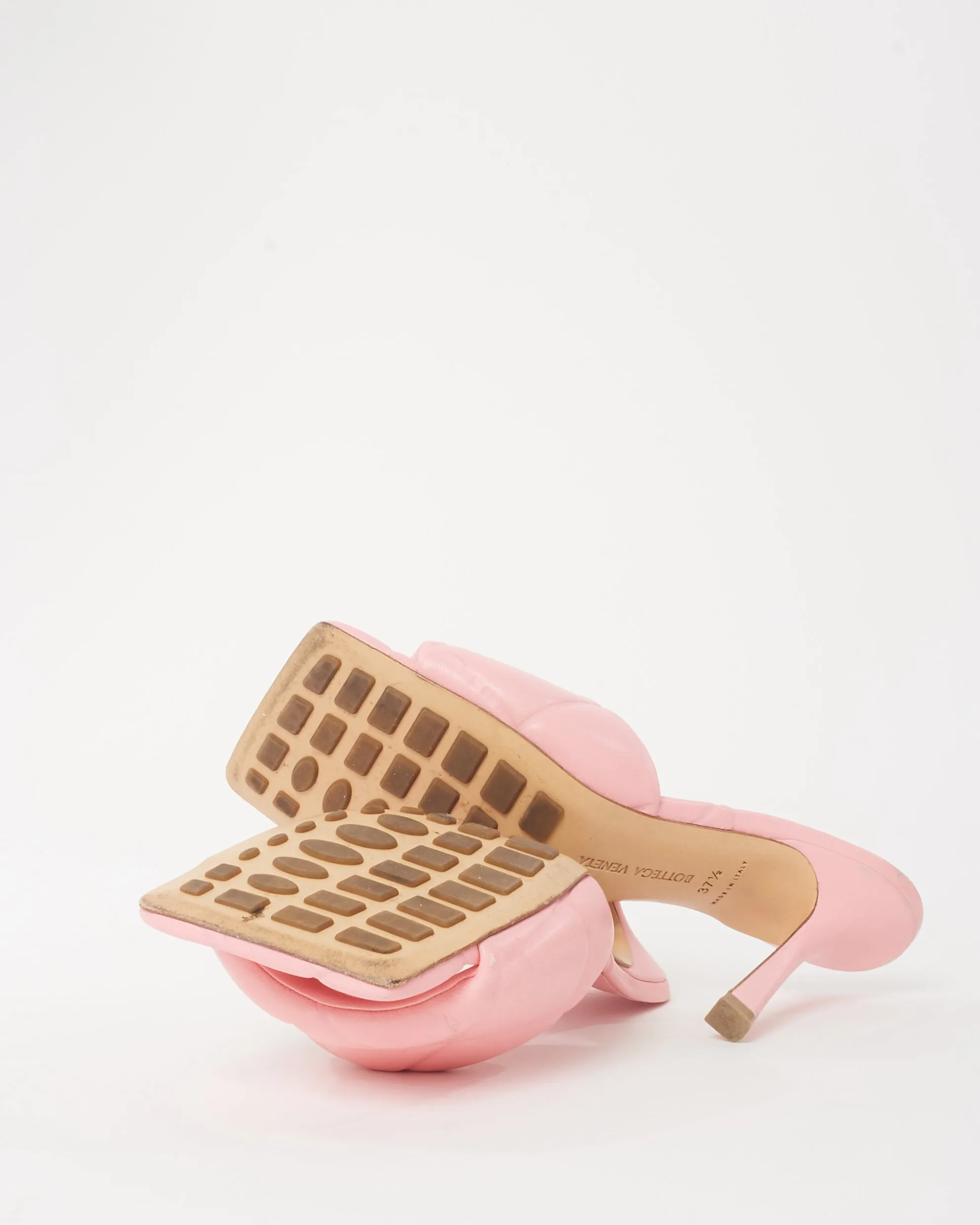 Bottega Veneta Pink Leather Padded Mule Heeled Sandals - 37.5
