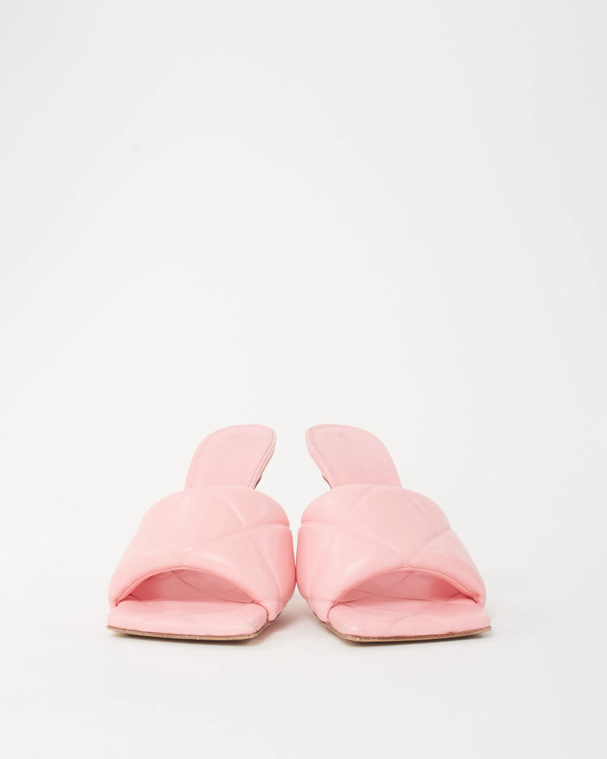 Bottega Veneta Pink Leather Padded Mule Heeled Sandals - 37.5