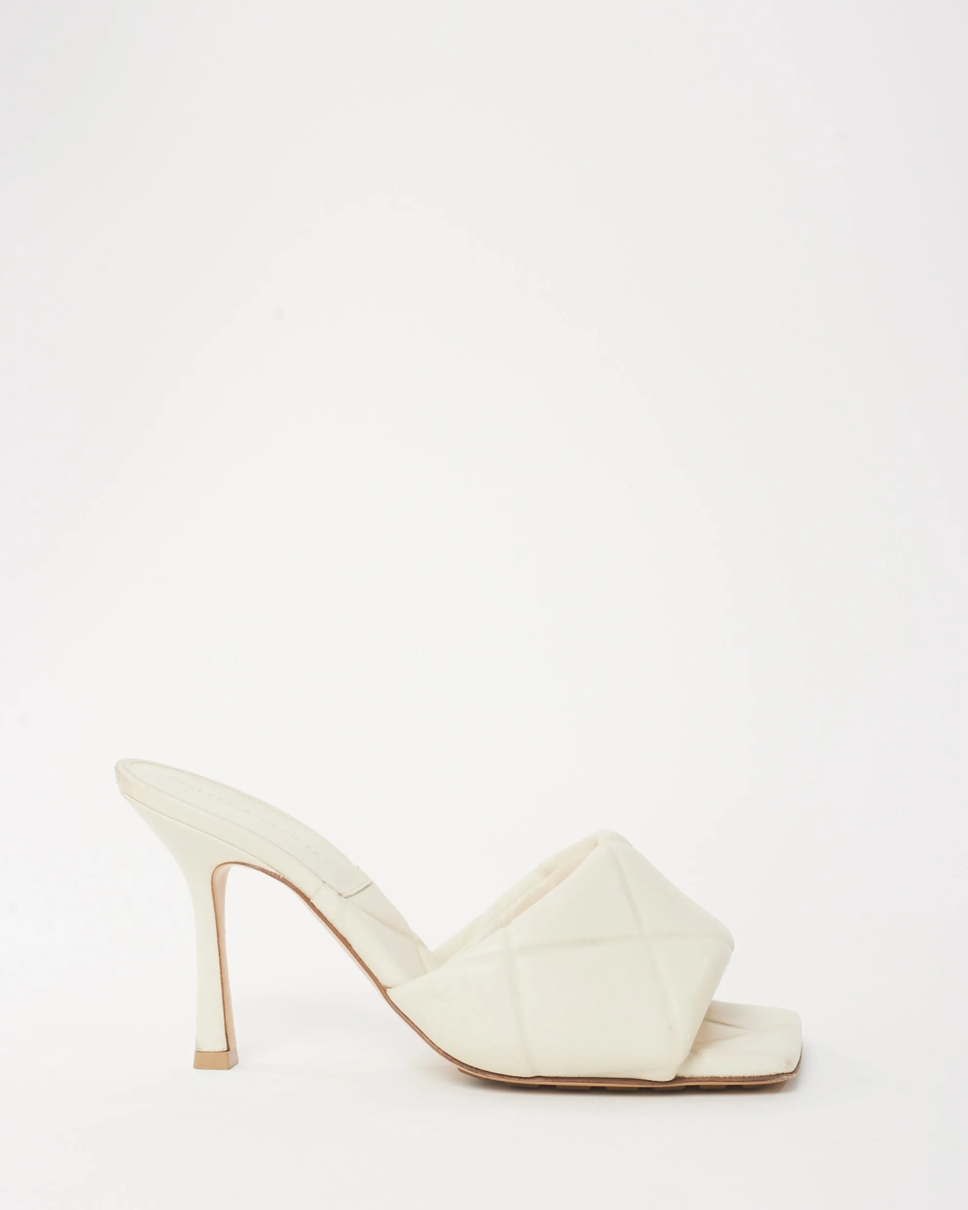 Bottega Veneta White Leather Padded Mule Heeled Sandals - 37.5