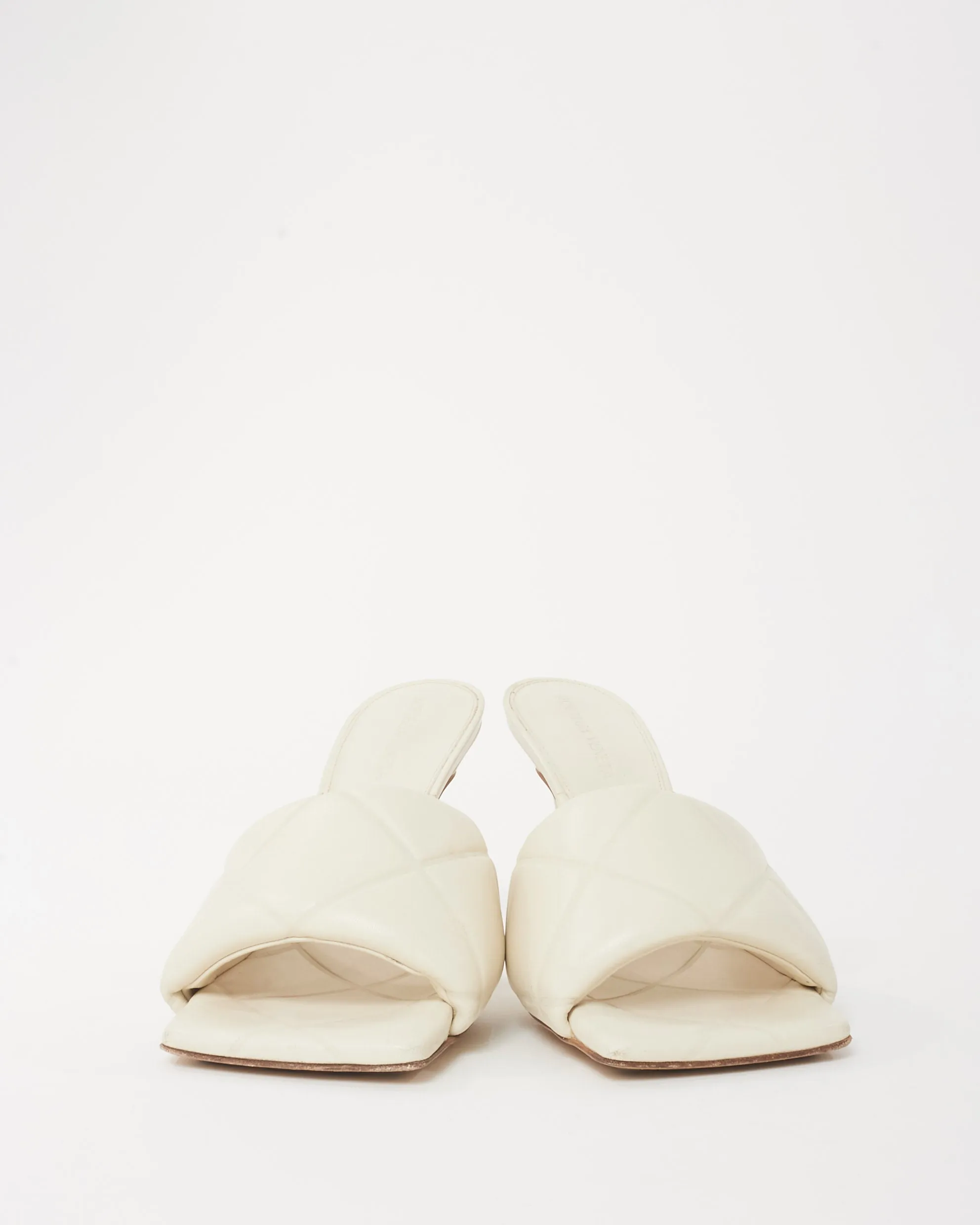 Bottega Veneta White Leather Padded Mule Heeled Sandals - 37.5