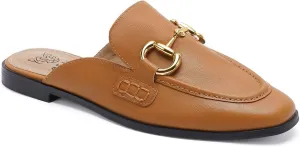 Buckle Mules for Women Flat Mules Slip-on Loafers Round Toe Backless Loafer Shoes Metal Chain Slides