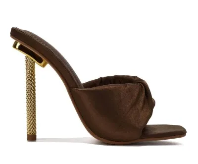 Cape Robbin Quin Satin Square Toe Slip-on Metallic Stiletto Women Open Toe High Heels