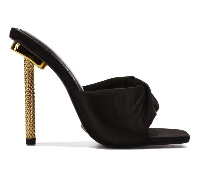 Cape Robbin Quin Satin Square Toe Slip-on Metallic Stiletto Women Open Toe High Heels