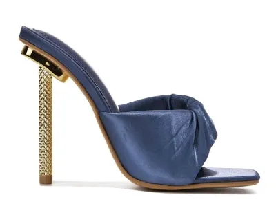 Cape Robbin Quin Satin Square Toe Slip-on Metallic Stiletto Women Open Toe High Heels