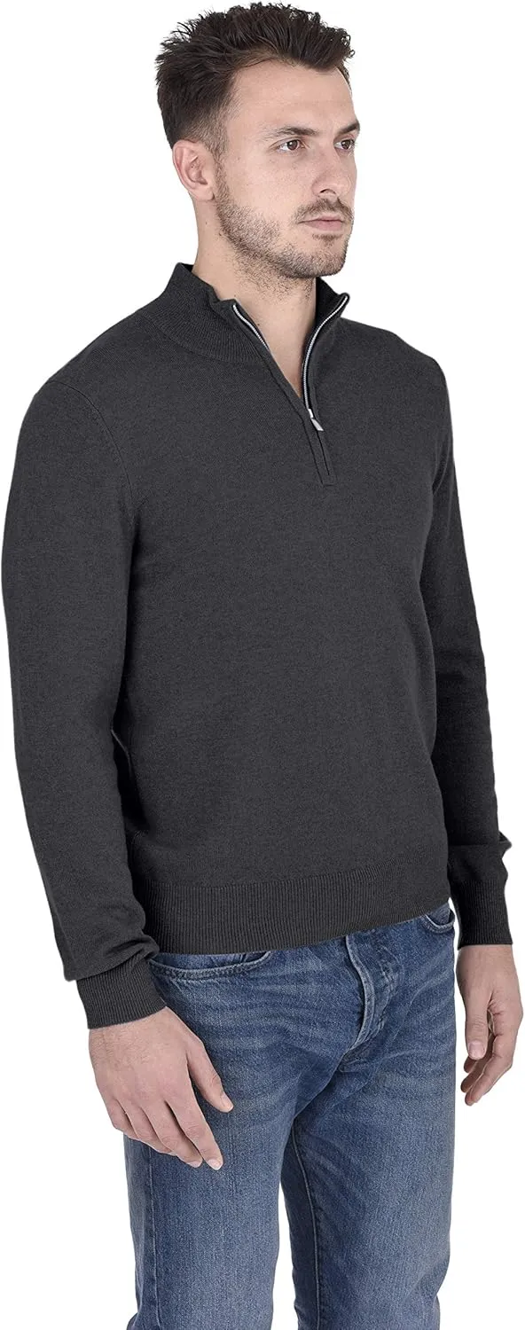 Cashmeren Men’s Mock Neck Half Zip Polo Sweater 100% Pure Cashmere Long Sleeve High Neck Pullover