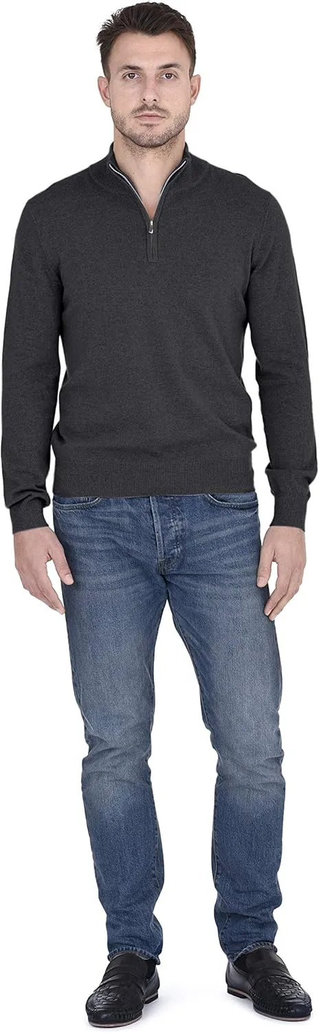 Cashmeren Men’s Mock Neck Half Zip Polo Sweater 100% Pure Cashmere Long Sleeve High Neck Pullover
