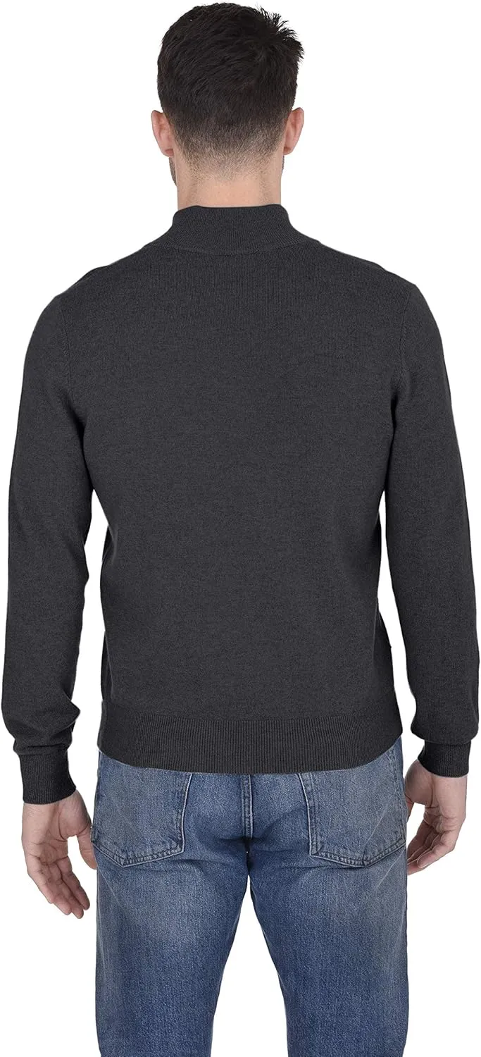 Cashmeren Men’s Mock Neck Half Zip Polo Sweater 100% Pure Cashmere Long Sleeve High Neck Pullover