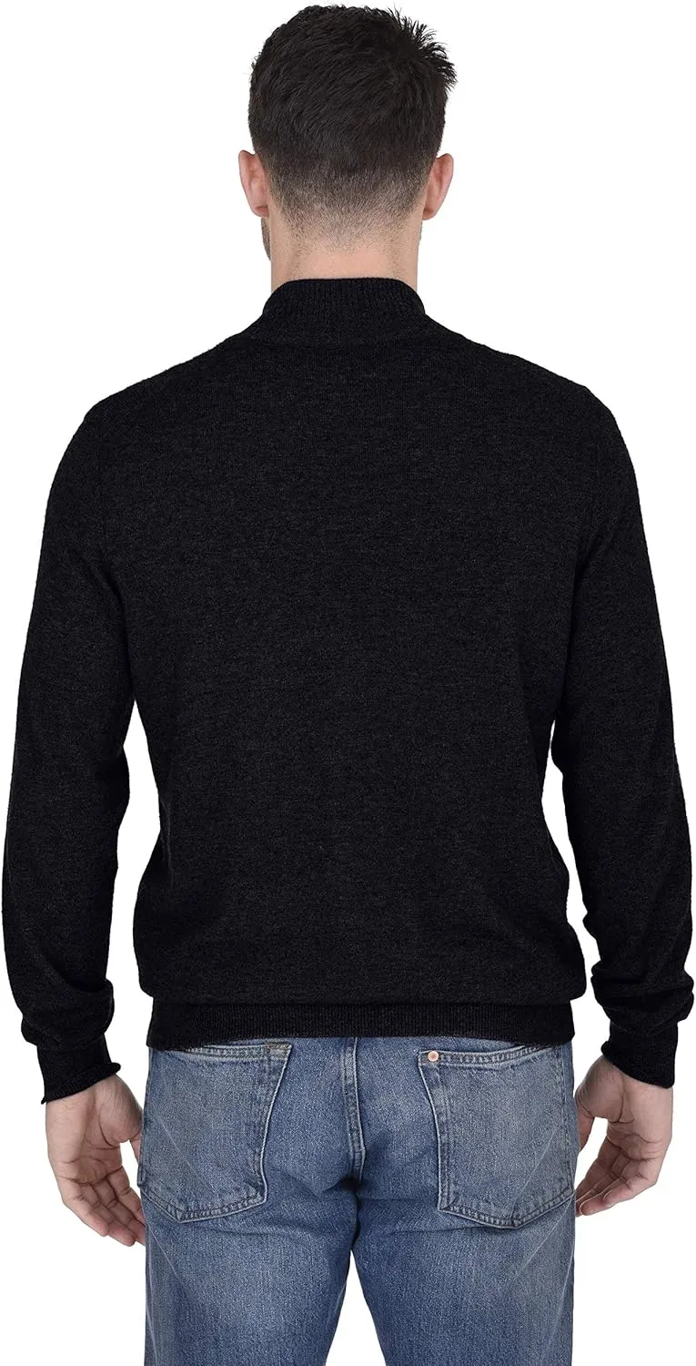 Cashmeren Men's Mock Neck Zip Up Cardigan 100% Merino Wool Classic Knit Long Sleeve Zipped Down Sweater