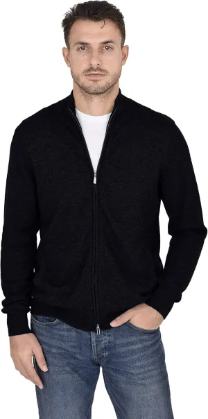 Cashmeren Men's Mock Neck Zip Up Cardigan 100% Merino Wool Classic Knit Long Sleeve Zipped Down Sweater