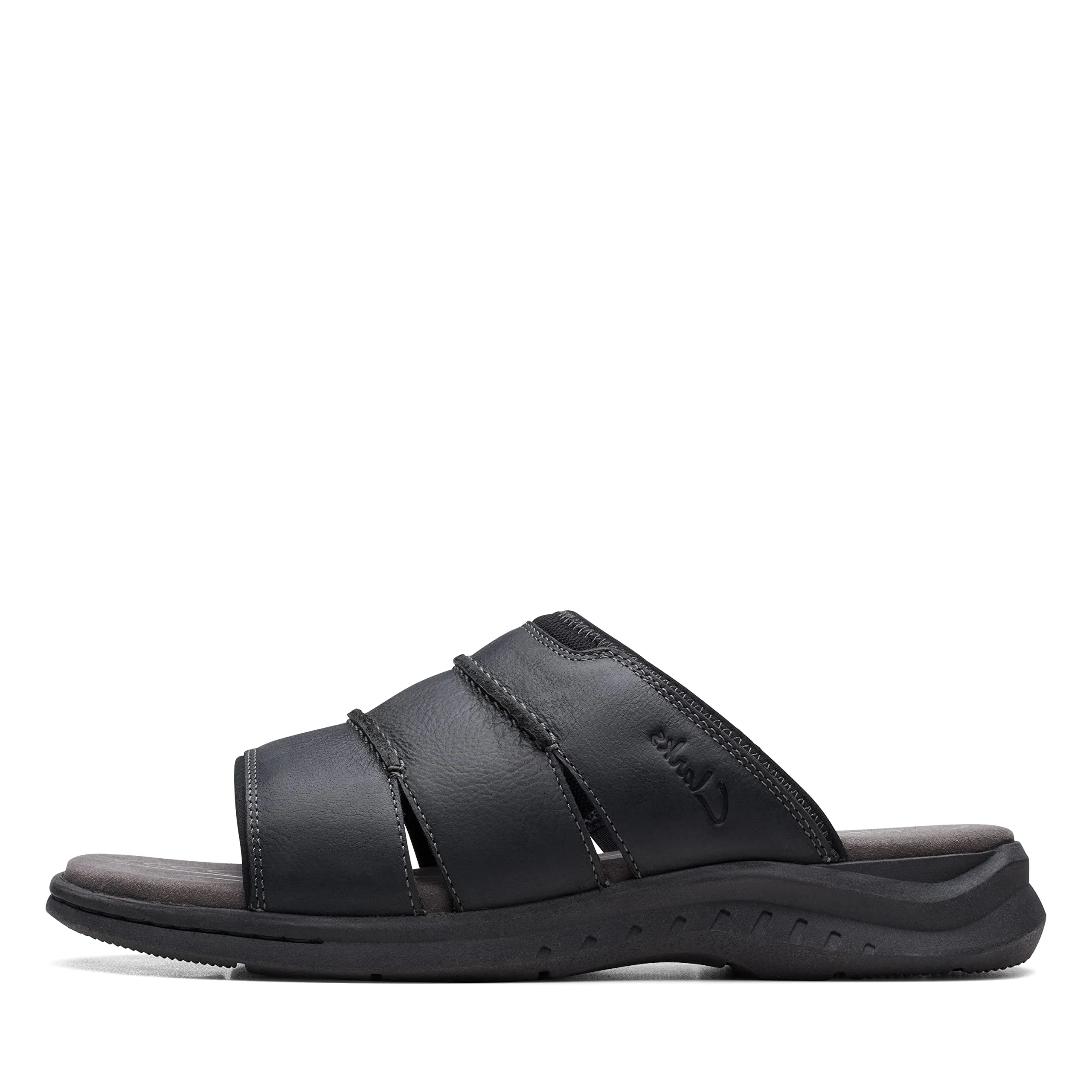 Clarks Men's Walkford Easy Flat Sandal, Black Tumbled Leather, 7