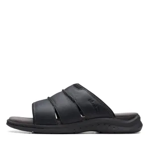 Clarks Men's Walkford Easy Flat Sandal, Black Tumbled Leather, 7