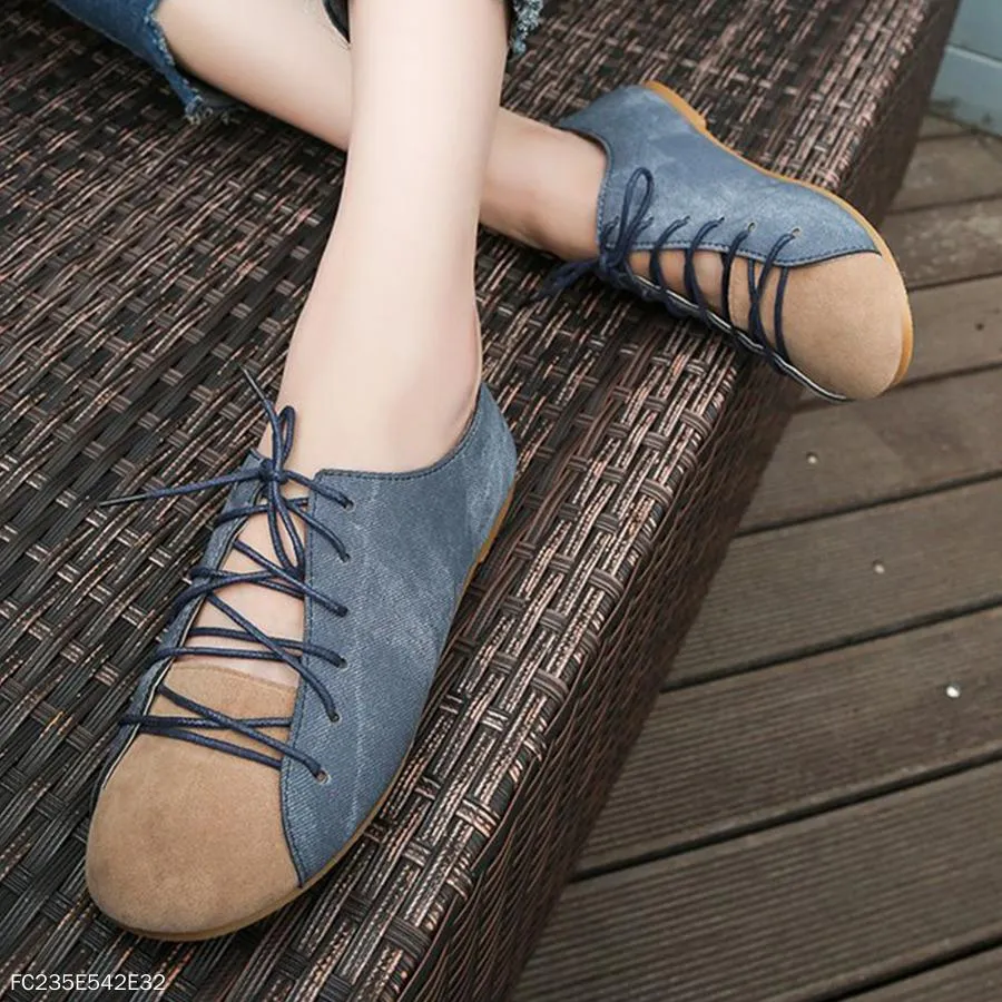 Color Block  Flat  Criss Cross  Round Toe  Casual Comfort Flats