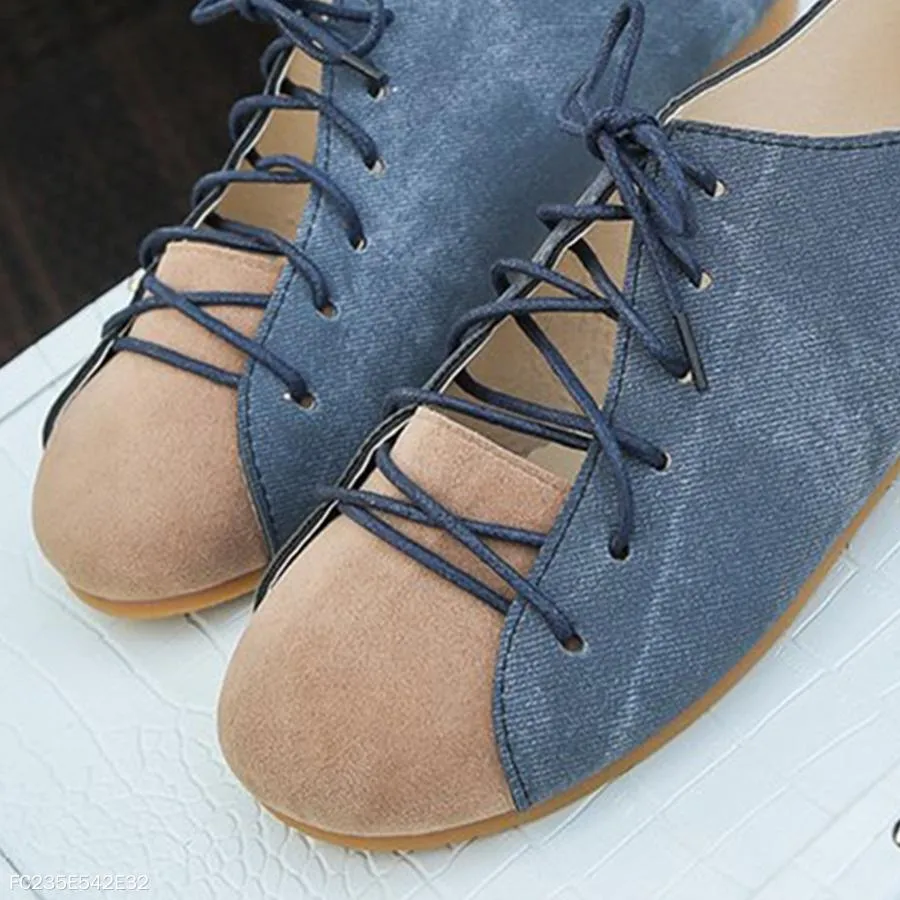 Color Block  Flat  Criss Cross  Round Toe  Casual Comfort Flats